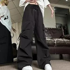 스트랩 와이드 배기팬츠 포켓 밴딩 건빵 카고바지 (HSJ-WFJY07K)