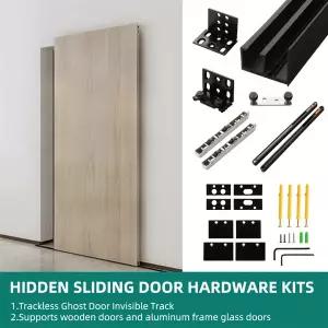 호환  양방향 버퍼 트랙리스 고스트 도어 보이지 않는 트랙 침실 주방 슬라이딩 목재 도어 알루미늄 프레임