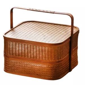 라탄 도시락 가방 소풍 원목 대나무 바구니 피크닉 휴대용 사각 박스