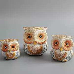 발리에서온 클레오 목각 부엉이 장식소품 3P 부엉이소품 선물 나무인형 장식인형