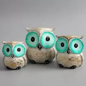 발리에서온 꽃민트아이 목각 나무 부엉이 장식소품 3P 부엉이소품 선물 나무인형 장식인형