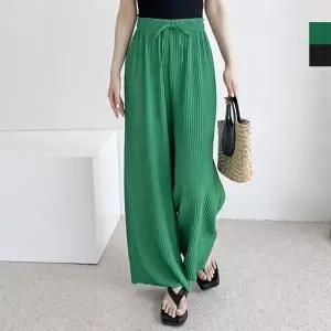 여자 플리츠 쿨린넨 주름 통 와이드 여름바지 (HSJ-WFK8455)
