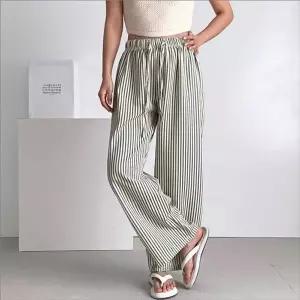 편한 통바지 팬츠 여자 스트라이프 5색 일자핏 허리밴딩 (HSJ-WFKBXKN...