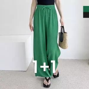 여자 쿨린넨 주름 플리츠 와이드 밴딩 팬츠 (HSJ-WFK845J)