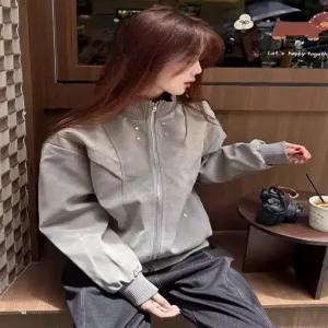 남사친 회색 가을 가죽 상의 자켓 트렌디 아이템 쇼트 블레이져 코트 HT3