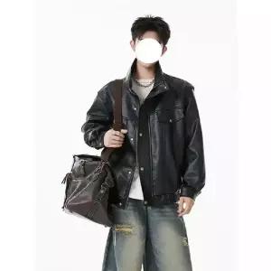 캐주얼 빈티지 남성 트렌디 블레이져 터틀넥 코트 커플 봄가을복 재킷 가죽 아이템 HT3