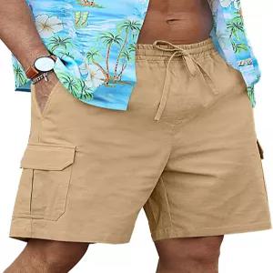 RQP 남성 린넨 카고 반바지 캐주얼 드로스트링 릴렉스 핏 여름 해변