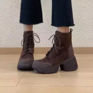여자 빈티지 스트랩 옆 리얼 앵클부츠 지퍼 트렌디 워커 머리 버전 신발 라운드 가죽 소가죽 키높이 아이템