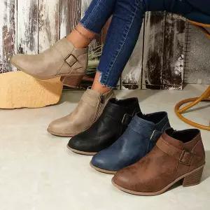 여성용 빅사이즈 버클 워커 트렌디 아이템 신발 부츠 통굽 워커힐 앵클 지퍼 HT5