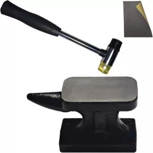 NewFe 미니 언 혼 앤빌 앤 해머 세트 고무 망치가 포함된 1.1파운드 단조 주얼리 제작 도구 금속 스탬핑용