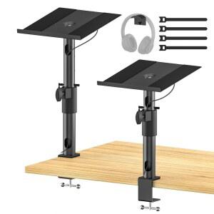 높이 및 각도 조절식 책상 클램프 스피커 스탠드 삼성호환 HW Q990D / Q990C Q930C 에디파이어 KRK 클립쉬 폴크 야마하호환 대형 스피커(케이블 관리 기능 포함) 스튜디오 모니터 WR 헤드폰 홀더