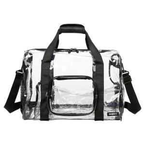 신발 수납공간이 있는 대형 헤비 듀티 클리어 짐백, 조절 가능한 스트랩이 스타디움 승인 스포츠 더플백, 야구 골프 축구 농구 이벤트용 내구성 크로스바디 블랙