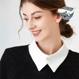 우아한 진주 단추 블라우스 레이어드 쉬폰 카라 반목 터틀넥 페이크풀오버 페이크카라