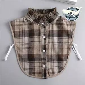 클래식 체크 패턴 레이어드 칼라 블라우스 클래식체크셔츠 체크레이어드카라 페이크카라