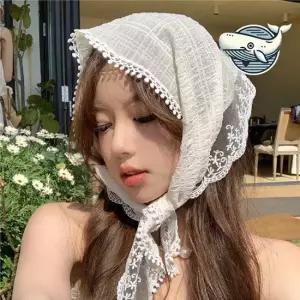 여성용 프렌치 레이스 헤어스카프 플라워 장식 레이스스카프 헤어스카프 머리스카프