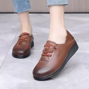 여친 플랫워커 진가죽 콤비구두 통굽플랫 소가죽 캐주얼 빅사이즈 통굽 단화 가죽 플랫 슈즈 패피1