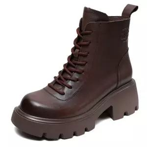 여자신발 워커힐 통굽 스트랩 앵클부츠 진가죽 빈티지워커 가을 뉴브라운 소가죽 단화 원템3