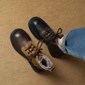 여자신발 워커힐 워커 겨울 키높이 배색 스노우 통굽 리얼 가죽 스트랩 앵클 부츠 원템5