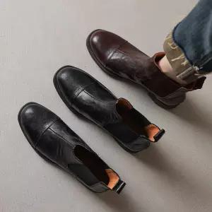 여자신발 워커힐 쿨 스웨이드 라운드 부츠 빈티지 밴딩 패치 통굽 낮은 힐 워커 원템5