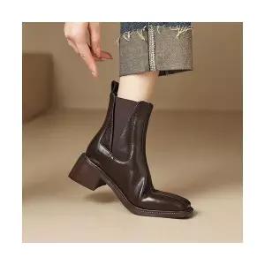 여자신발 워커힐 빅사이즈 앵클 부츠 스퀘어 통굽 워커 힐 미들 소프트 레더 원템5