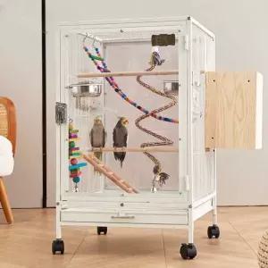 대형 새장 앵무새 사육장 3단 놀이터 철제 이동식 버드케이지 투명 아크릴