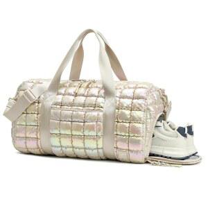 여성용 퀼트 더플백, 신발장이 있는 패딩 짐 더플백 경량 대형 크로스바디 스포츠 여행 가방 토트 베이지 인어