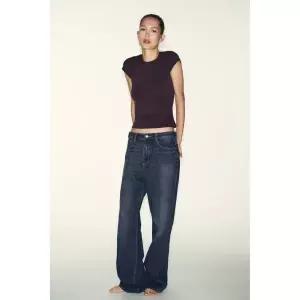 자라 ZARA 슬림핏 반소매 티셔츠 - 브라운1261941