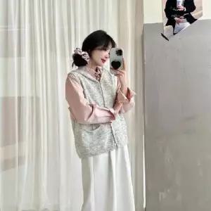 마요 니트 캐주얼 민소매 소프트 솔리드 여성조끼 포켓 나시 조끼 후드 크롭 UNO1