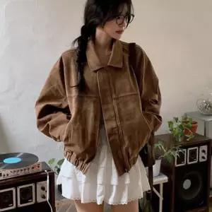 [_의류]루즈핏 페미닌 봄 가을 스웨이드 집업 숏 자켓