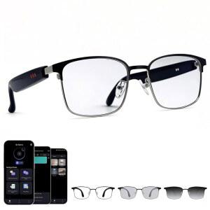 AI 번역 기능이 있는 FECOUL 스마트 블루투스 안경 164개 언어 번역기 스피커 변색 렌즈 TR90 프레임 5H 배터리 수명 남녀용 오픈 이어 오디오 운전 여행 및 업무용