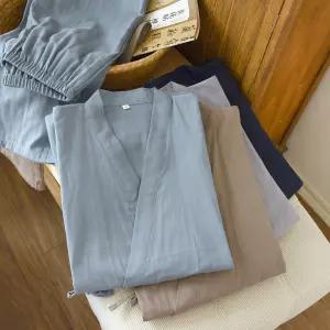 남자 유카타 순면 잠옷 빅사이즈 로브 가운 일본식 실내복 진베이 루즈핏