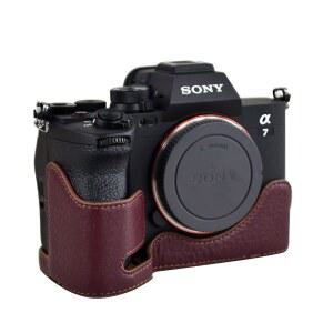 무지리 키노쿠 정품 가죽 하프 바디 카메라 베이스 케이스 가방 커버 소니 알파 7 IV / A7M4 A7S3 A1 카메라 하단 개구부 디자인 커피 포함