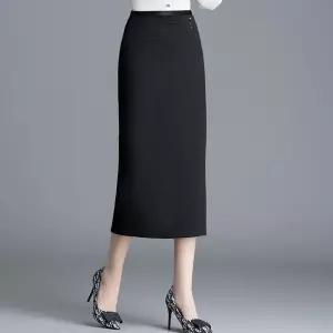 M2 여성 H라인 치마 우아한 블랙 모직 스커트 가을 힙스터 패션 미디 JEN3