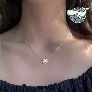 큐빅 장식 네잎클로버 목걸이 실버 팬던트 네잎클로버목걸이 네잎클로버펜던트