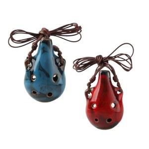 음악 애호가를 위한 NOIAFZY 2PCS 절묘한 세라믹 블루 레드 공예 6홀 플루트 오카리나 수공예 악기