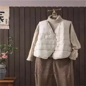 마킷3 캐주얼 빈티지 여성 솔리드 다운 브이넥 따스한 트윌 조끼 얇은 민소매 나시 패딩조끼 JEN1