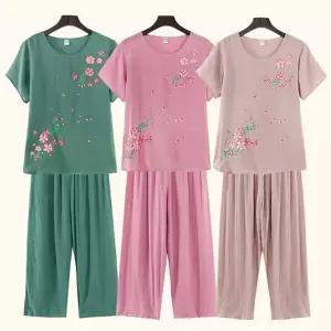 벨라도나 꽃무늬 디자인의 시원한고 편안한 엄마옷 7부 린넨세트