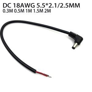 이중 엘보 DC 전원 5.5x2.1mm, 2.5mm 수 플러그 T to 단일 케이블 직각 10A 고출력 0.3m, 0.5m, 1m, 18AWG, 90