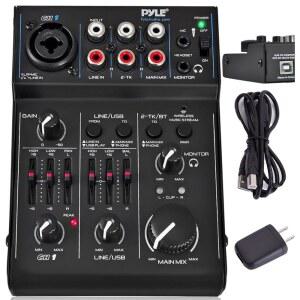 3채널 블루투스 오디오 믹서 - PC 녹음용 USB 사운드카드가 있는 DJ 사운드 컨트롤러 인터페이스 XLR 3.5mm 마이크 잭 18V 전원 전문가 초보자용 RCA 입력/출력 - PAD30MXUBT