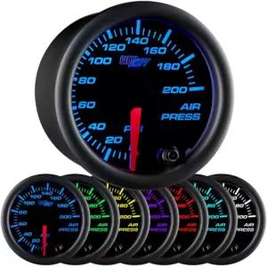 에어 라이드 서스펜션 시스템용 글로우시프트 블랙 7 컬러 200 PSI 기계식 공기압 게이지 - 배선 포함 멀티