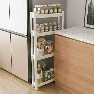 히키스 폭좁은 슬림 틈새선반 3단 이동식 트롤리 얇은 9.5CM