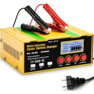 12암페어 스마트 배터리 충전기, 리튬, 납산(AGM / 젤 SLA) 펄스 수리 자동차 트리클 유지보수기 딥 사이클 12V 10A | 자동차, 보트, 오토바이, 잔디 깎는 기계용 24V 7.5A