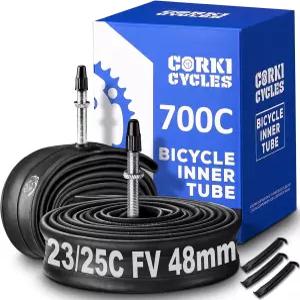 700c 자전거 타이어 내부 튜브 교체 도로 28인치 프리미엄 헤비 듀티 부틸 고무 스페어 2팩 레버 포함