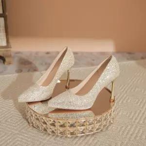 알마센 여성용 힐 샴페인 스팽글 프렌치 웨딩 여수화 슈즈 펌프스 단화 가보시 하이힐 스틸레토 ADOR5