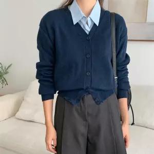 여자 모던 베이직 기본 브이넥 가디건