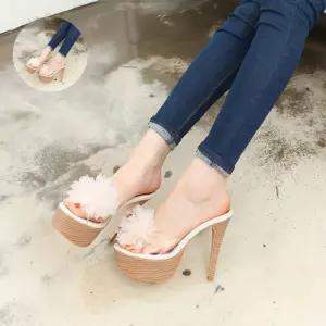 국내제작 코사지 투명 가보시 얇은굽 킬힐 슬리퍼힐Y