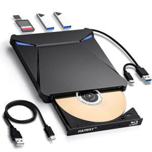 Haiway 5 in 1 외장 블루레이 버너 드라이브, USB 3.0 및 Type-C DVD /CD /블루레이 라이터(SD /TF 카드 리더 포함), Windows, Linux, macOS용 100GB 디스크 R/W 지원(PC / 노트북 데스크톱)