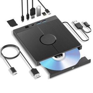 7-in-1 외장 블루레이 드라이브, 블러레이 버너 지원 100G 디스크, 블루레이/DVD USB 3.0 /Type-C /SD /TF 카드 포트 포함 PC, Windows Mac OS Linux용 드라이브