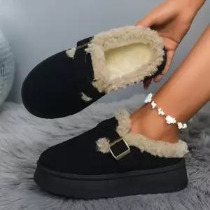 겨울 뮬 퍼안감 여자 버클 털 슬리퍼 2컬러 방한 여자뮬슬리퍼 뮬슬리퍼 털슬리퍼