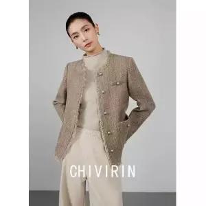 봄 슬림핏 트위드 라운드넥 코트 쇼트 봄코트 긴팔 상의 이른 여자하프코트 ible1